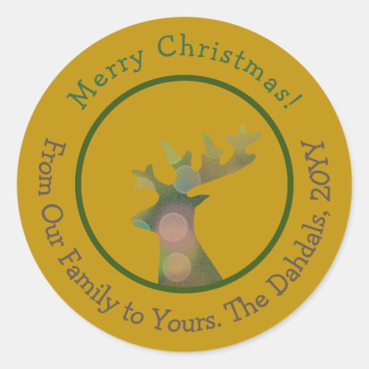Gepersonaliseerd Kerstmis Bokeh rendieren groen &  Ronde Sticker (Voorkant)