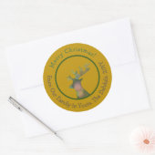 Gepersonaliseerd Kerstmis Bokeh rendieren groen &  Ronde Sticker (Envelop)