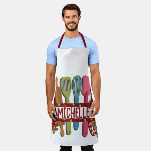 Gepersonaliseerd Kerstmis Monogram Schort (Gedragen)