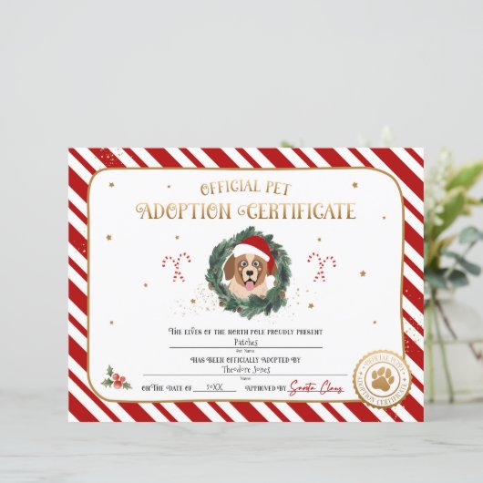 Gepersonaliseerd Kerstmis Puppy Adoption Certifica (Staand voorkant)