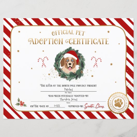 Gepersonaliseerd Kerstmis Puppy Adoption Certifica (Voorkant)