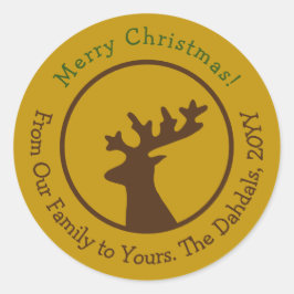 Gepersonaliseerd Kerstmis rendier brons groen goud Ronde Sticker