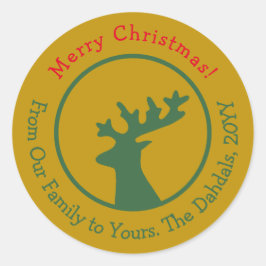 Gepersonaliseerd Kerstmis rendier hoofd groen rood Ronde Sticker