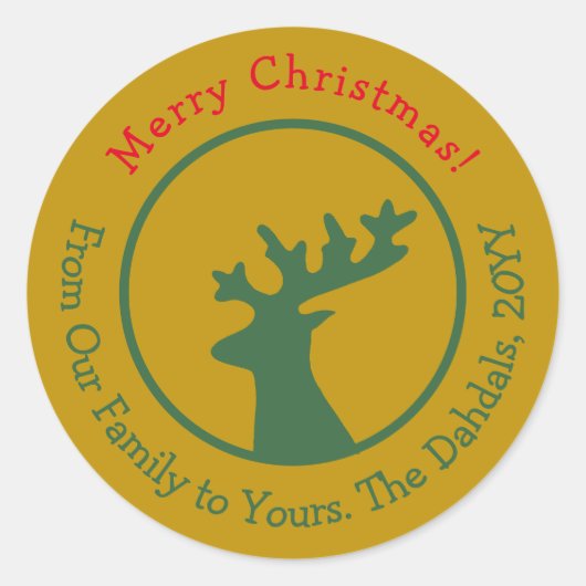 Gepersonaliseerd Kerstmis rendier hoofd groen rood Ronde Sticker (Voorkant)