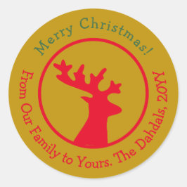 Gepersonaliseerd Kerstmis rendier hoofd rood groen Ronde Sticker