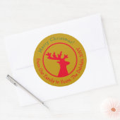Gepersonaliseerd Kerstmis rendier hoofd rood groen Ronde Sticker (Envelop)