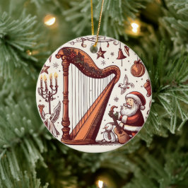 Gepersonaliseerd Kerstmis Santa Harp Ornament