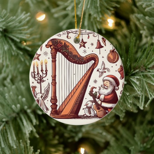 Gepersonaliseerd Kerstmis Santa Harp Ornament (Boom)