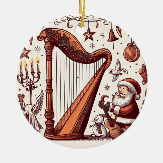 Gepersonaliseerd Kerstmis Santa Harp Ornament (Voorkant)