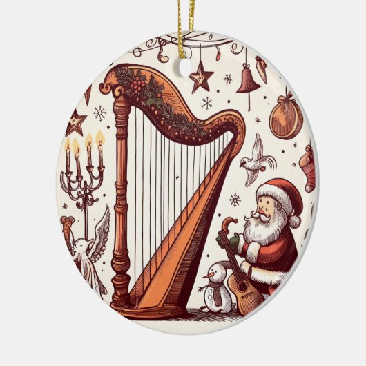Gepersonaliseerd Kerstmis Santa Harp Ornament (Links)