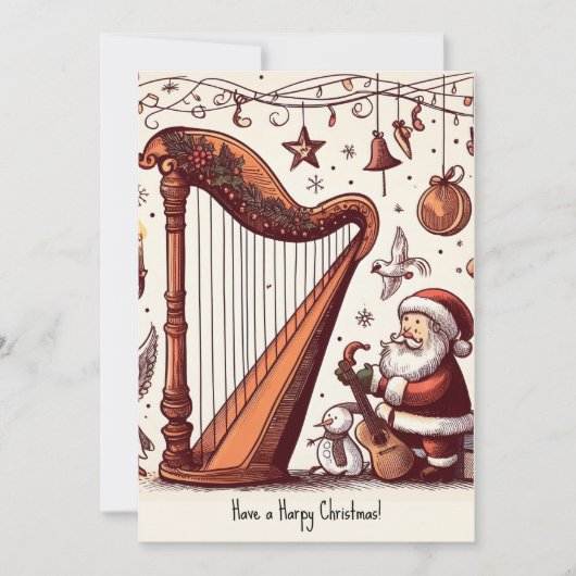 Gepersonaliseerd Kerstmis Santa Harp Wenskaart Feestdagenkaart (Voorkant)
