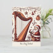 Gepersonaliseerd Kerstmis Santa Harp Wenskaart Feestdagenkaart (Staand voorkant)