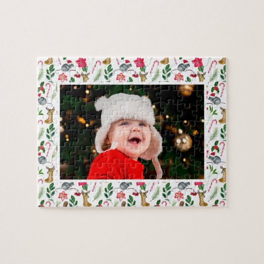 Gepersonaliseerd kerstpatroon foto-cadeau legpuzzel (Horizontaal)