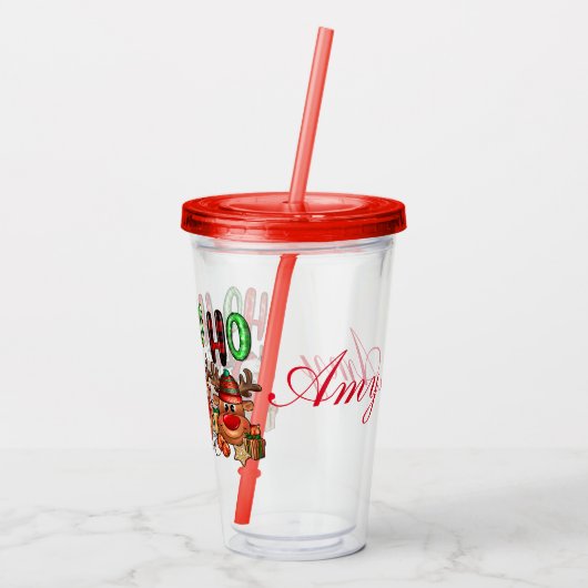 Gepersonaliseerd kerstrendier acryl drinkbeker (Achterkant)