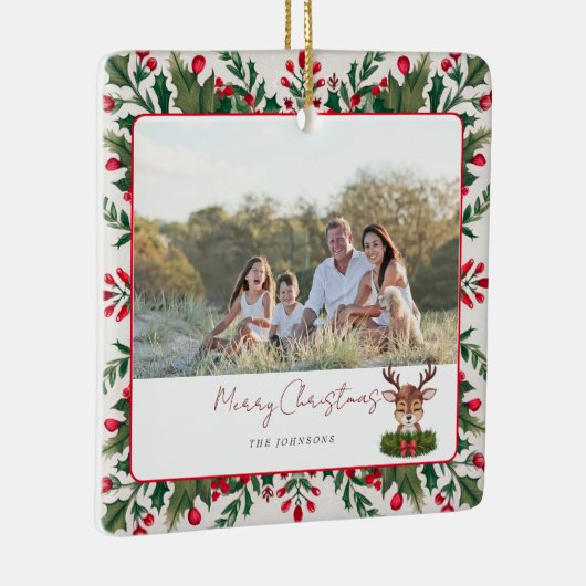 Gepersonaliseerd kerstrendier keramisch ornament (Rechts)