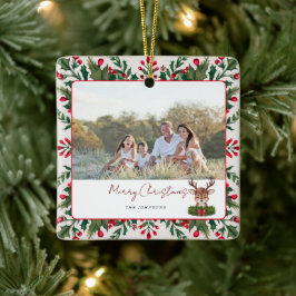 Gepersonaliseerd kerstrendier keramisch ornament