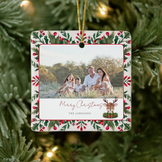 Gepersonaliseerd kerstrendier keramisch ornament (Boom)