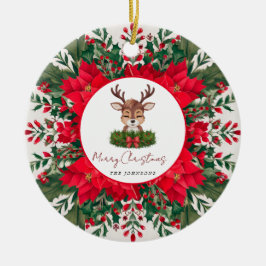 Gepersonaliseerd kerstrendier keramisch ornament