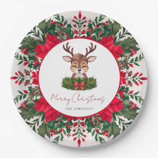 Gepersonaliseerd kerstrendier papieren bordje (Voorkant)
