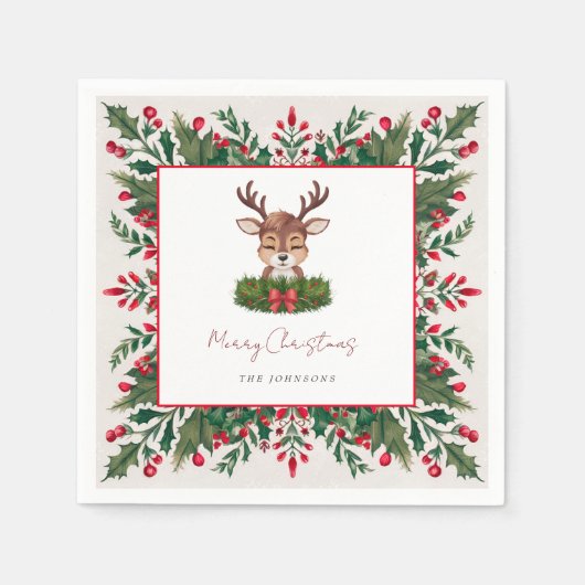 Gepersonaliseerd kerstrendier servet (Voorkant)