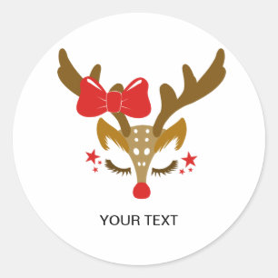Gepersonaliseerd kerstrendiergezicht ronde sticker