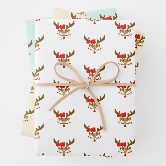 Gepersonaliseerd kerstrenrendiergezicht inpakpapier vel (In situ)