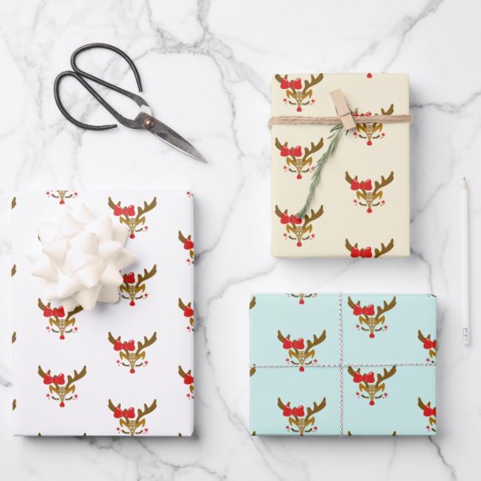 Gepersonaliseerd kerstrenrendiergezicht inpakpapier vel (Voorkant)