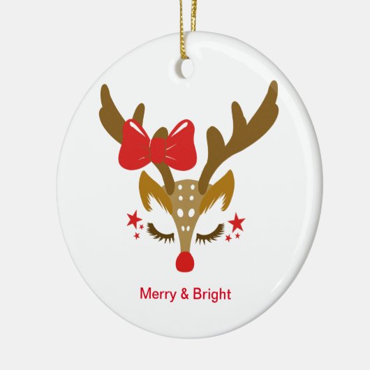 Gepersonaliseerd kerstrenrendiergezicht keramisch ornament (Links)