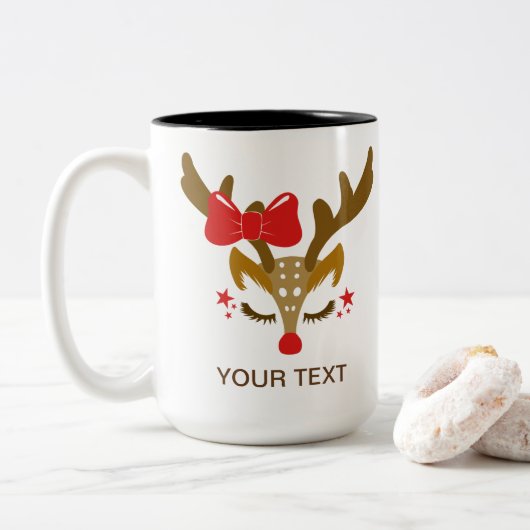 Gepersonaliseerd kerstrenrendiergezicht tweekleurige koffiemok (Met donut)