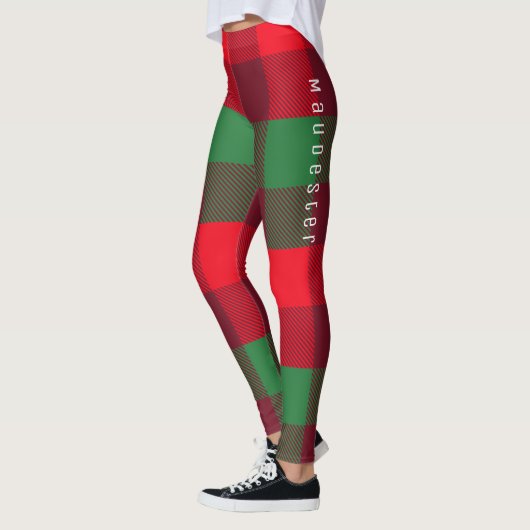 Gepersonaliseerd kerstrood buffelpatroon leggings (Links)
