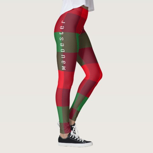 Gepersonaliseerd kerstrood buffelpatroon leggings (Rechts)