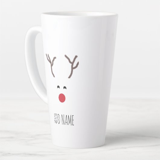 Gepersonaliseerd kerstrood neus rendierwit latte mok (Linkerhoek)