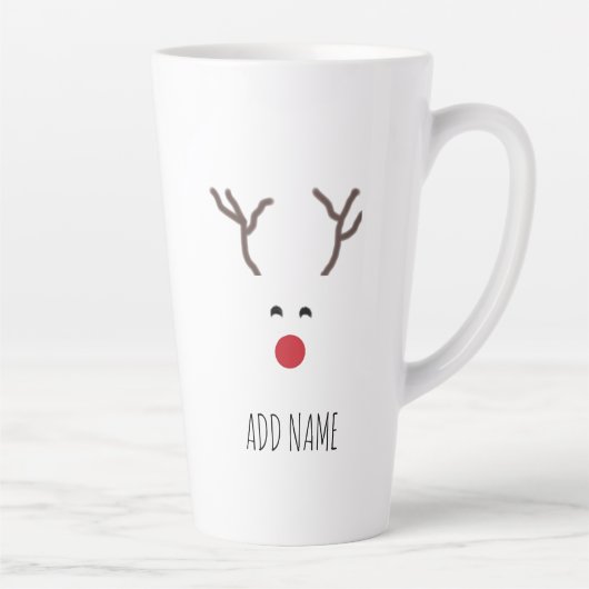 Gepersonaliseerd kerstrood neus rendierwit latte mok (Rechts)