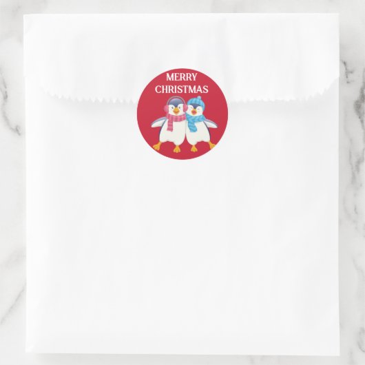 Gepersonaliseerd kerstschattige pinguïns ronde sticker (Tas)