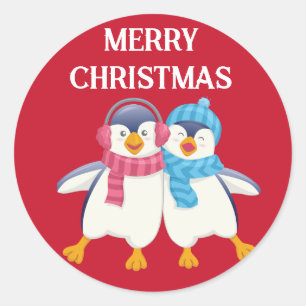 Gepersonaliseerd kerstschattige pinguïns ronde sticker