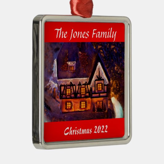 Gepersonaliseerd kerstsierverlicht huis metalen ornament (Rechts)