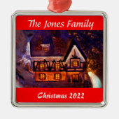 Gepersonaliseerd kerstsierverlicht huis metalen ornament (Voorkant)