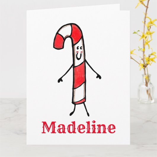 Gepersonaliseerd kerstsnoepriet kaart (Gele Bloem)