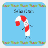 Gepersonaliseerd kerstsnoepriet vierkante sticker (Voorkant)