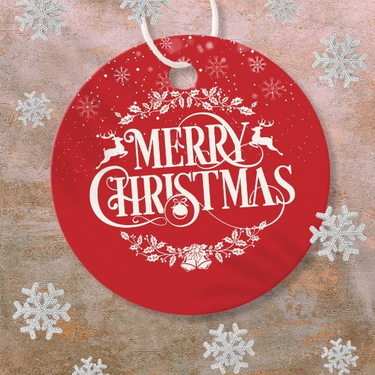 Gepersonaliseerd kerstsnowflakes rood bedankjes labels