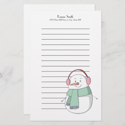 Gepersonaliseerd kerstsnowman briefpapier (Voorkant / Achterkant)