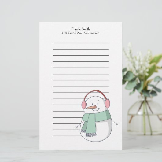 Gepersonaliseerd kerstsnowman briefpapier (Staand voorkant)