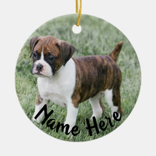 Gepersonaliseerd kerstversiering Brindle Boxer Keramisch Ornament (Voorkant)