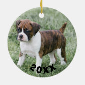 Gepersonaliseerd kerstversiering Brindle Boxer Keramisch Ornament (Achterkant)