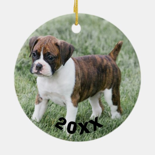 Gepersonaliseerd kerstversiering Brindle Boxer Keramisch Ornament (Achterkant)