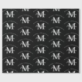 Gepersonaliseerd kerstzwart wit monogram cadeaupapier (Vlak)