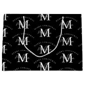 Gepersonaliseerd kerstzwart wit monogram groot cadeauzakje (Voorkant)