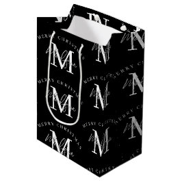 Gepersonaliseerd kerstzwart wit monogram medium cadeauzakje