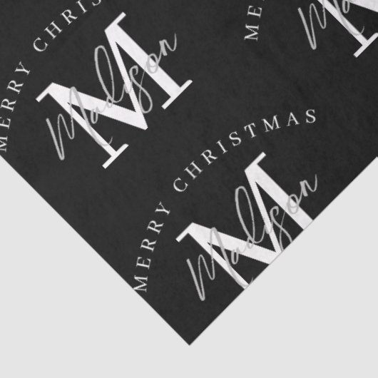Gepersonaliseerd kerstzwart wit monogram tissuepapier (Detail)