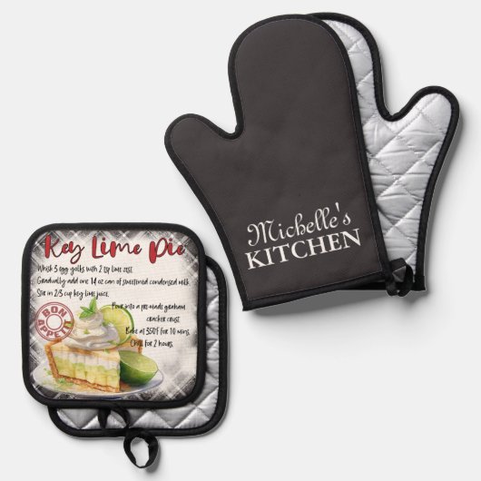 Gepersonaliseerd Key Limoen Pie Bakrecept Ovenwant & Pannenlap Set (Voorkant / Achterkant)